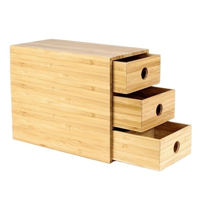 100% de bambú sólido 3 cajones de caja de almacenamiento de suministros de oficina organizador de escritorio para Sundries