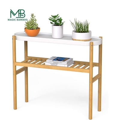 Estand de planta de bambú de esquina de nivel 2 de estilo americano ideal para uso en el jardín y la oficina
