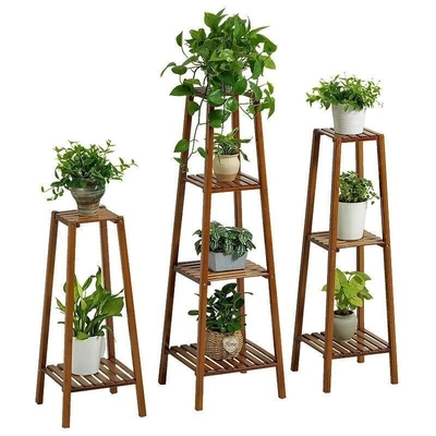 Estante de plantas de bambú sólido de varias capas para balcones del hogar Material ecológico