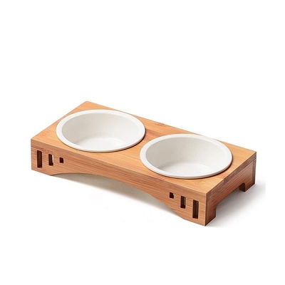 2023 Pop Sale Alimento para mascotas de bambú con cuencos para perros para gatos Diseño rectangular multifuncional