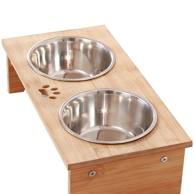 Cuencos de comida para perros de bambú rectangulares elevados para gatos para animales pequeños