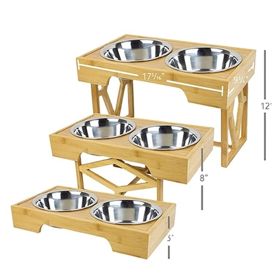 Comedor para mascotas de bambú 100% de bambú sólido