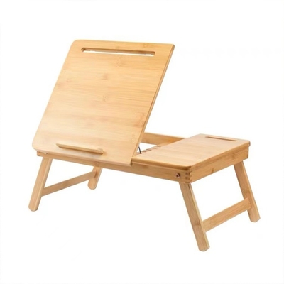 Mesa portátil de madera de bambú de altura ajustable para almacenamiento diseño personalizado aceptado