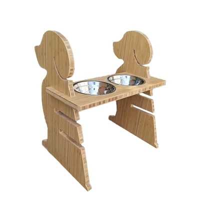 Orden del cliente Altura ajustable 2 cuencos de acero inoxidable Comedor de bambú para perros y gatos