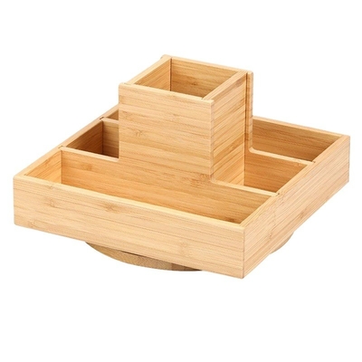Portapluma giratoria multifuncional de bambú para organizador de suministros de escritorio de arte 18x18x11.5cm