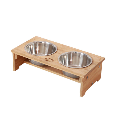 Padrón hueco de bambú PET alimentador Stand cuencos de acero inoxidable para perros
