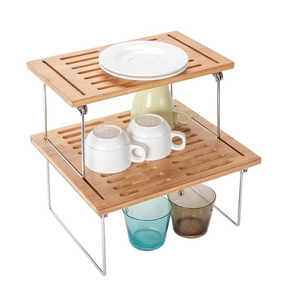 Cubierta de bambú natural de estante libre organizador de gabinetes de cocina apilables