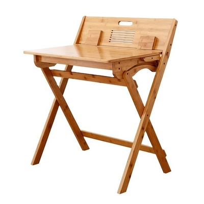 Mesa de estudio plegable de bambú natural con caja de almacenamiento