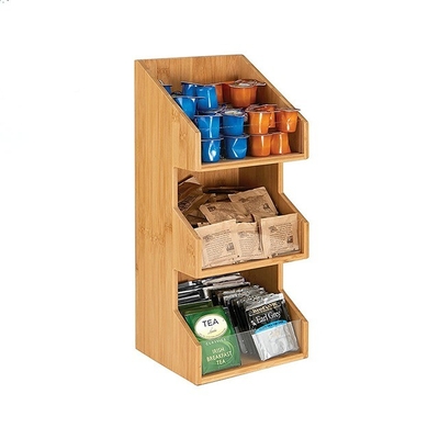 Laca de bambú bolsas de té Estante de almacenamiento Estante de visualización Estante de aperitivos Estante de almacenamiento Organizador con 3 niveles