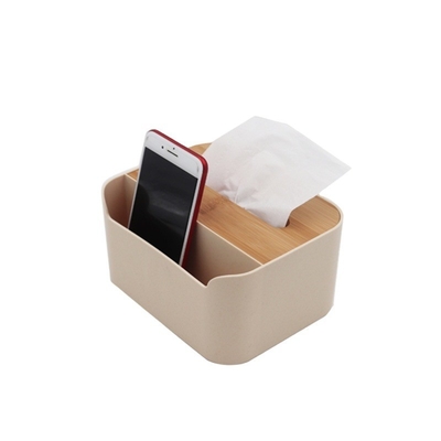 Organizador de mesa con cubicle de plástico y tapa de bambú