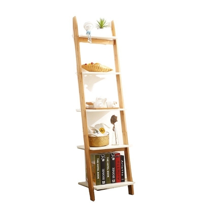 5 Niveles de pared inclinada escalera de bambú estantería de baño estantería de libros almacenamiento