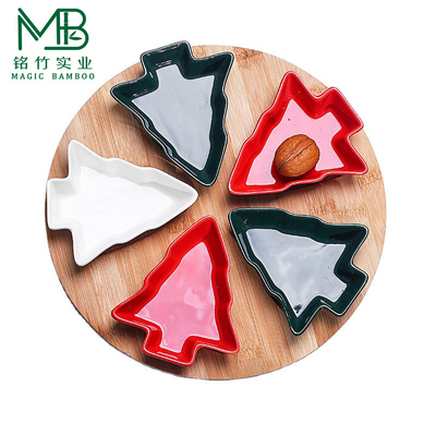 Tarjeta de bocadillos de cerámica giratoria especial de Navidad con base de bambú
