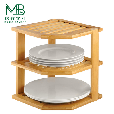 Gratuito Estante organizador de platos de bambú pequeño de 3 niveles para gabinetes de cocina