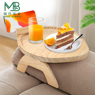 Sofá de bambú personalizado bandeja de brazo con 360 ° porta teléfonos giratoria para el salón