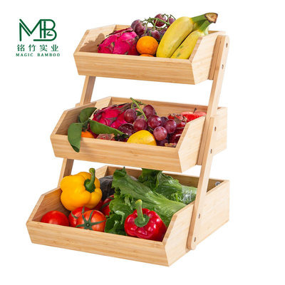 Estante de almacenamiento de frutas y verduras de 3 capas de bambú para encimera de cocina