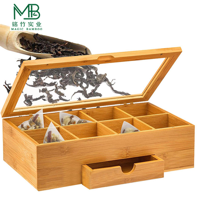 Organizador de varios compartimentos de bambú con cubierta de cajón lateral transparente para cocina