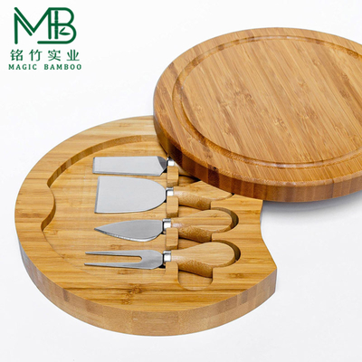 Tabla de corte de queso de bambú multifuncional con 4 cuchillos para la cocina