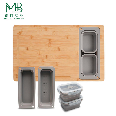 Tabla de corte de bambú para cocinas con fregadero incorporado y caja de almacenamiento