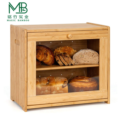Caja de almacenamiento de bambú de doble capa multifuncional para guardar pan